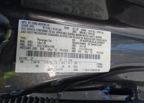 2018 Ford Focus Se from USA, damaged, VIN 1FADP3K22JL250827